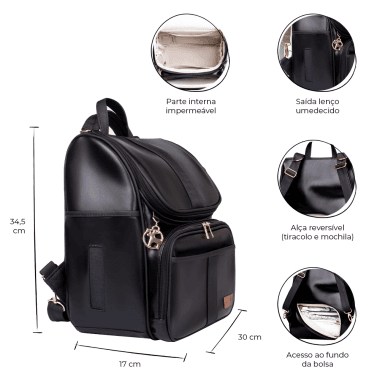 Bolsa Mochila Maternidade Multifuncional Lebaby 2 em 1 Preta