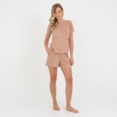 Pijama Curto  Maternidade Cappuccino