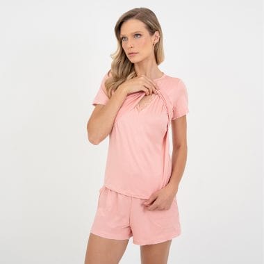 Pijama Curto Maternidade Rose