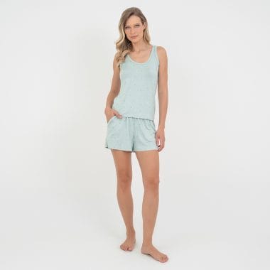 Pijama Curto Regata Coração  Pistache