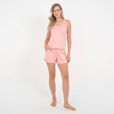 Pijama Curto Regata Coração  Rose