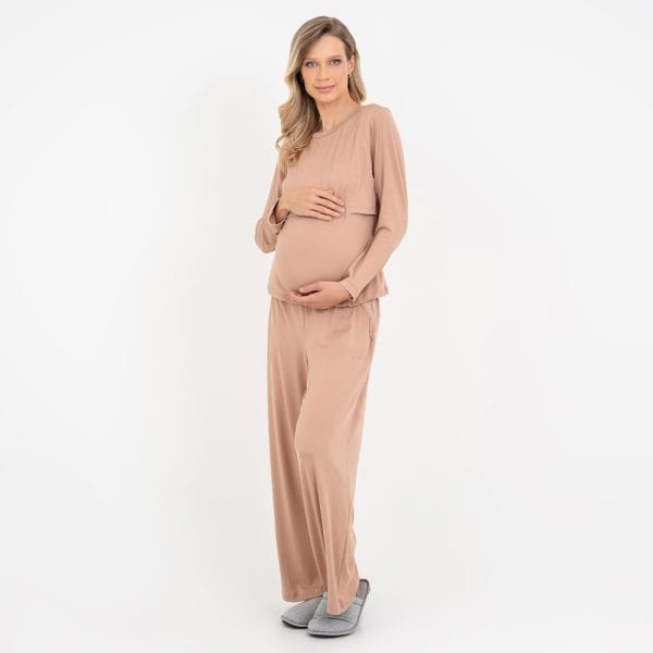 Pijama Longo Maternidade Cappuccino