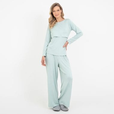 Pijama Longo Maternidade Pistache