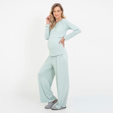 Pijama Longo Maternidade Pistache
