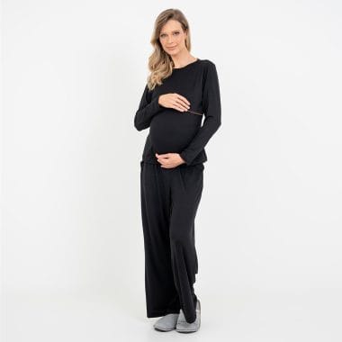 Pijama Longo Maternidade Preto