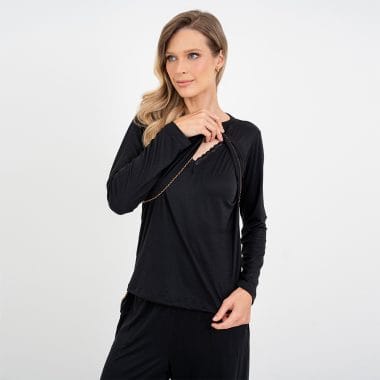 Pijama Longo Maternidade Preto