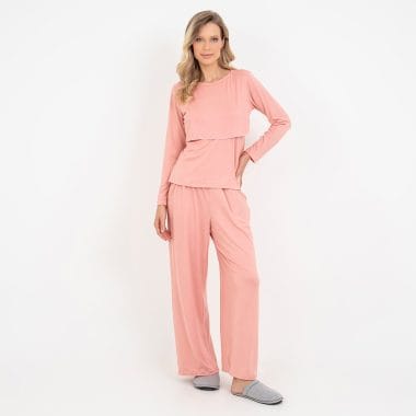 Pijama Longo Maternidade Rose