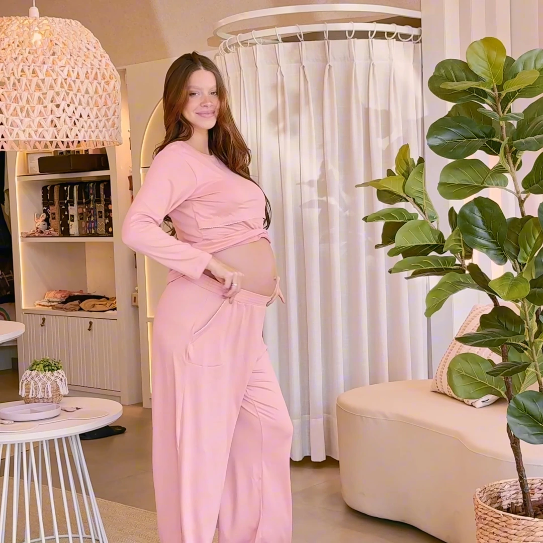 Pijama Longo Maternidade Rose