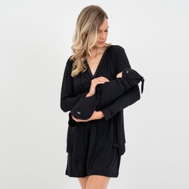 Kit Manta e Touca Nozinho para Bebê Preta