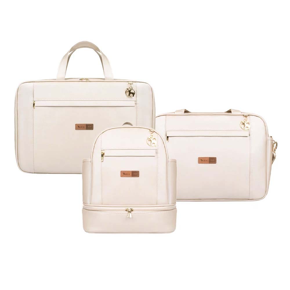 O Kit Maternidade Bolsa Mala Mochila Londres Pérola é completinho para acompanhar você e seu bebê em todas as situações
