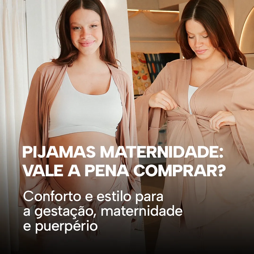 Mãe usando pijama maternidade da Alce