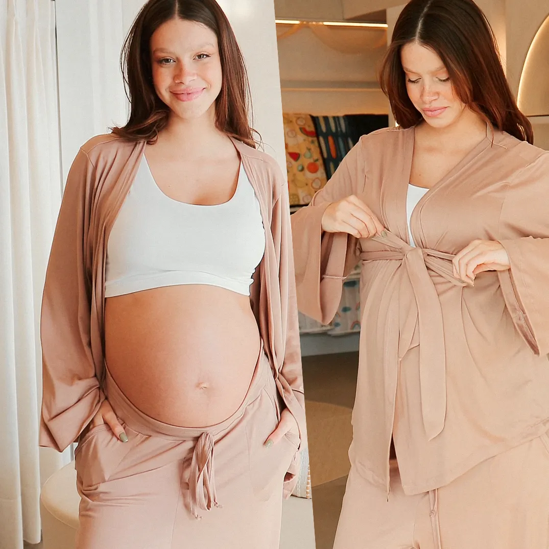 Grávida usando pijamas maternidade da Alce